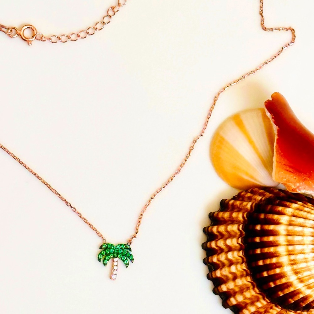Sterling Silver Minimalist Palm Tree Necklace, Dainty Jewelry, Rose Gold
